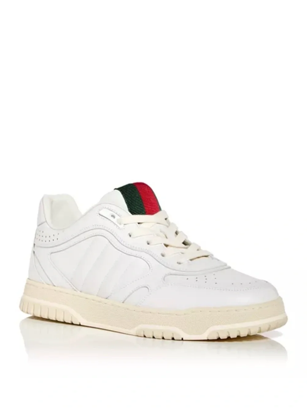 Gucci White Leather Low-Top Sneaker with Cream Sole and Laces
